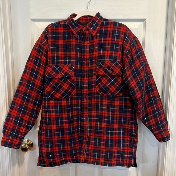 Thick warm lumber Jack Shacket Men’s M vintage red & navy quilted - Picture 1 of 12